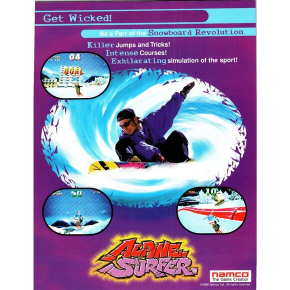 1996 Namco Alpine Surfer Arcade Game Flyer Snowboarding Revolution - Picture 1 of 2